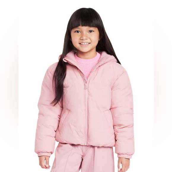 Old Navy Other - Pink Puffer Jacket Hooded Water Resistant Girls Size S 6-7)